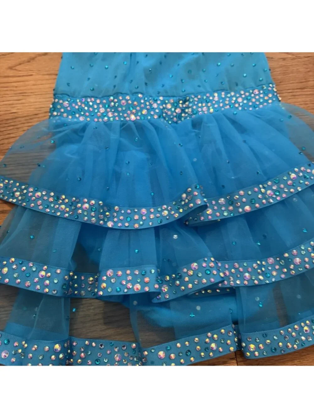 Kelle Costumes Large Child Blue Jazz Tap Musical Theater Feathers Rhinestones
